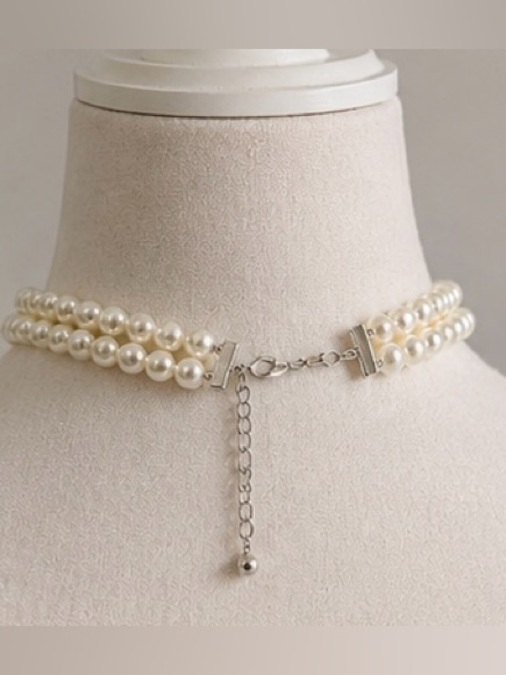 Talbots Faux Pearl Choker Necklace & Bracelet Set | Rhinestone Bow | Bridal - Picture 4 of 6